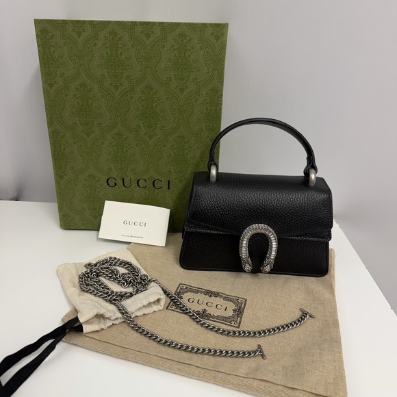 Gucci Handbags - Gucci Leather Dionysus Mini Bag Black Crysals NEW Top Handle Chain Box Dust Bag